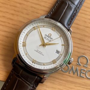 OMEGA De Ville Prestige 39.5mm YG/SS A+ Factory 1:1 Best Edition White Dial YG Markers on Brown Leather Strap A2500 - Best Replica Watches Store For Sale!