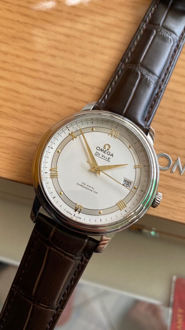 OMEGA De Ville Prestige 39.5mm YG/SS A+ Factory 1:1 Best Edition White Dial YG Markers on Brown Leather Strap A2500 - Best Replica Watches Store For Sale!