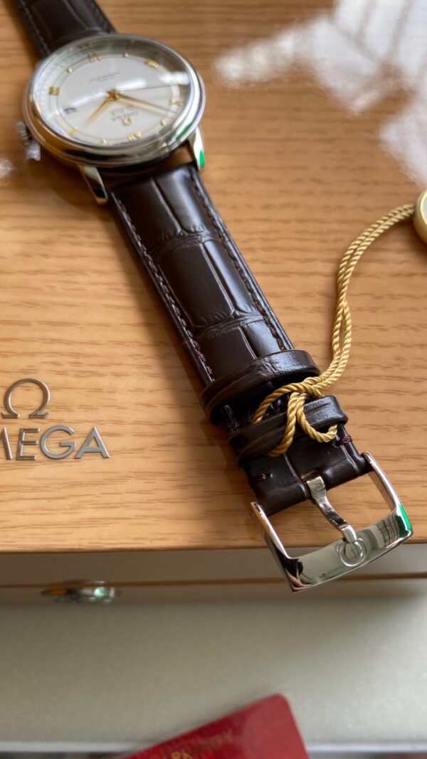 OMEGA De Ville Prestige 39.5mm YG/SS A+ Factory 1:1 Best Edition White Dial YG Markers on Brown Leather Strap A2500 - Best Replica Watches Store For Sale!