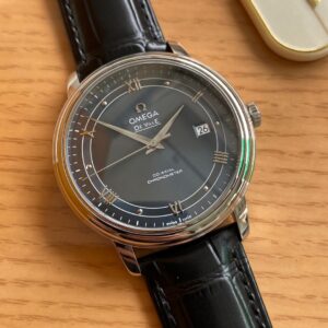 OMEGA De Ville Prestige 39.5mm SS A+ Factory 1:1 Best Edition Black Dial Sliver Markers on Black Leather Strap A2500 - Best Replica Watches Store For Sale!