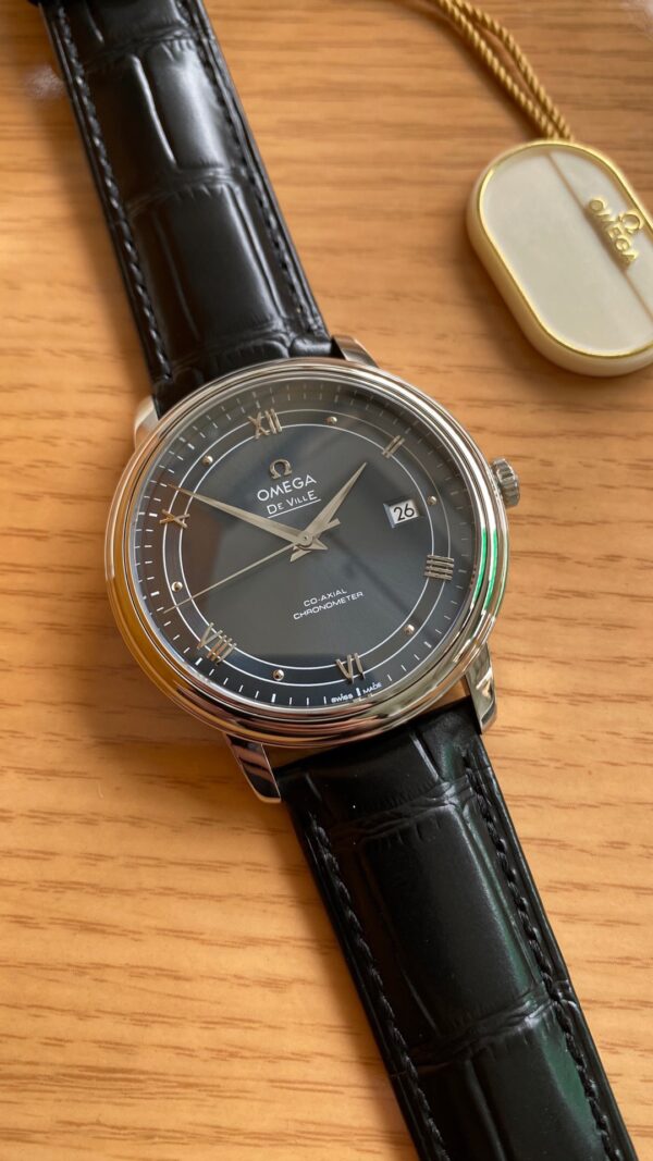 OMEGA De Ville Prestige 39.5mm SS A+ Factory 1:1 Best Edition Black Dial Sliver Markers on Black Leather Strap A2500 - Best Replica Watches Store For Sale!