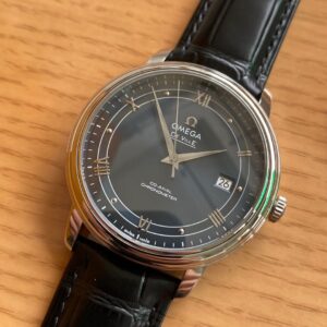OMEGA De Ville Prestige 39.5mm SS A+ Factory 1:1 Best Edition Black Dial Sliver Markers on Black Leather Strap A2500 - Best Replica Watches Store For Sale!