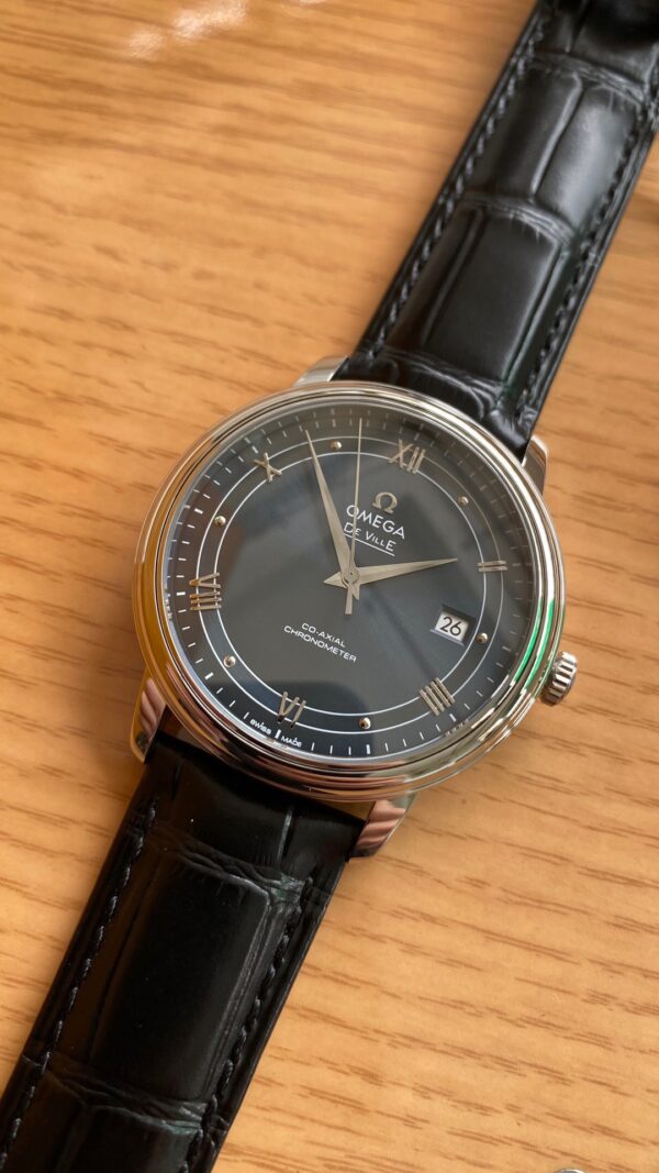OMEGA De Ville Prestige 39.5mm SS A+ Factory 1:1 Best Edition Black Dial Sliver Markers on Black Leather Strap A2500 - Best Replica Watches Store For Sale!