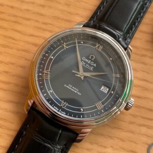 OMEGA De Ville Prestige 39.5mm SS A+ Factory 1:1 Best Edition Blue Dial Silver Markers on Black Leather Strap A2500 - Best Replica Watches Store For Sale!
