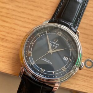 OMEGA De Ville Prestige 39.5mm SS A+ Factory 1:1 Best Edition Black Dial Sliver Markers on Black Leather Strap A2500 - Best Replica Watches Store For Sale!