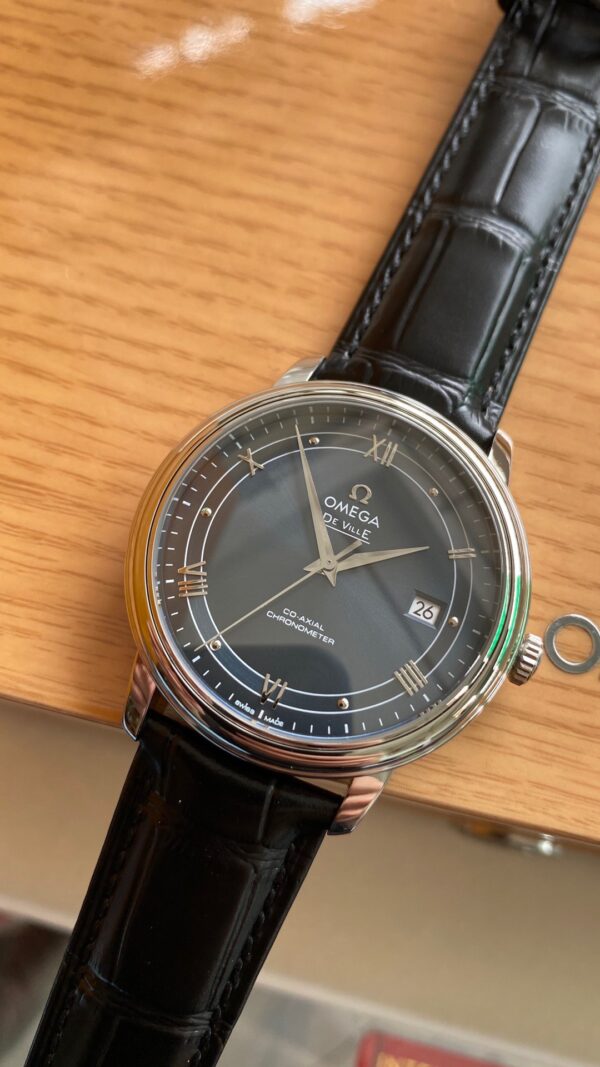 OMEGA De Ville Prestige 39.5mm SS A+ Factory 1:1 Best Edition Black Dial Sliver Markers on Black Leather Strap A2500 - Best Replica Watches Store For Sale!