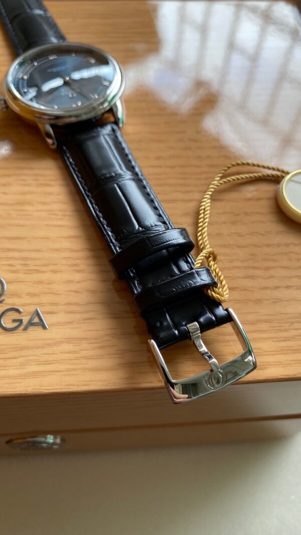 OMEGA De Ville Prestige 39.5mm SS A+ Factory 1:1 Best Edition Black Dial Sliver Markers on Black Leather Strap A2500 - Best Replica Watches Store For Sale!