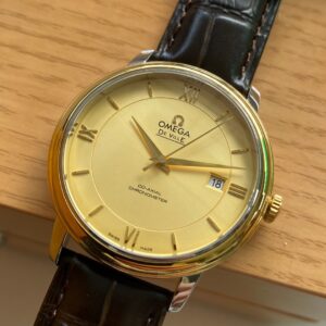 OMEGA De Ville Prestige 39.5mm YG/SS A+ Factory 1:1 Best Edition Yeoolw Dial YG Markers on Brown Leather Strap A2500 - Best Replica Watches Store For Sale!
