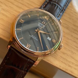 OMEGA De Ville Prestige 39.5mm RG A+ Factory 1:1 Best Edition Blue Dial RG Markers on Brown Leather Strap A2500 - Best Replica Watches Store For Sale!