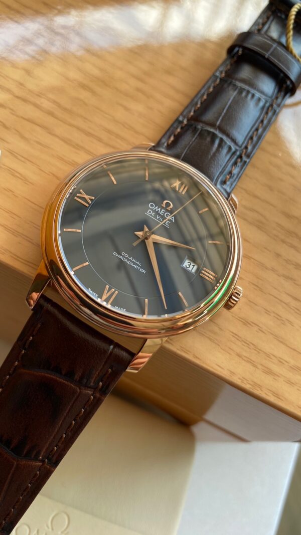OMEGA De Ville Prestige 39.5mm RG A+ Factory 1:1 Best Edition Blue Dial RG Markers on Brown Leather Strap A2500 - Best Replica Watches Store For Sale!