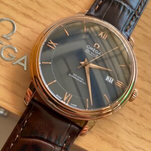 OMEGA De Ville Prestige 39.5mm RG A+ Factory 1:1 Best Edition Blue Dial RG Markers on Brown Leather Strap A2500 - Best Replica Watches Store For Sale!