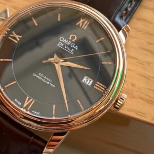 OMEGA De Ville Prestige 39.5mm RG A+ Factory 1:1 Best Edition Blue Dial RG Markers on Brown Leather Strap A2500 - Best Replica Watches Store For Sale!