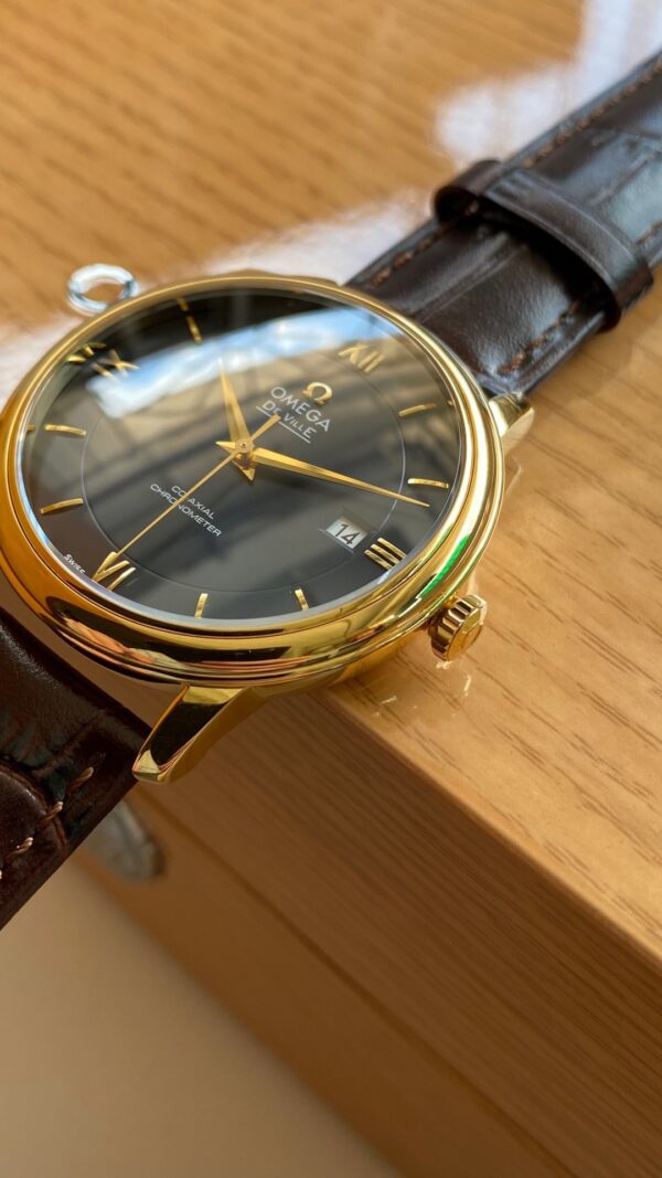OMEGA De Ville Prestige 39.5mm YG/SS A+ Factory 1:1 Best Edition Blue Dial YG Markers on Brown Leather Strap A2500 - Best Replica Watches Store For Sale!