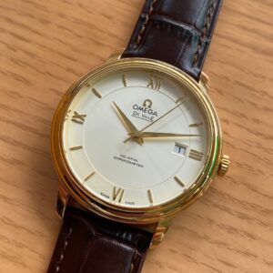 OMEGA De Ville Prestige 39.5mm YG A+ Factory 1:1 Best Edition Wite Dial YG Markers on Brown Leather Strap A2500 - Best Replica Watches Store For Sale!