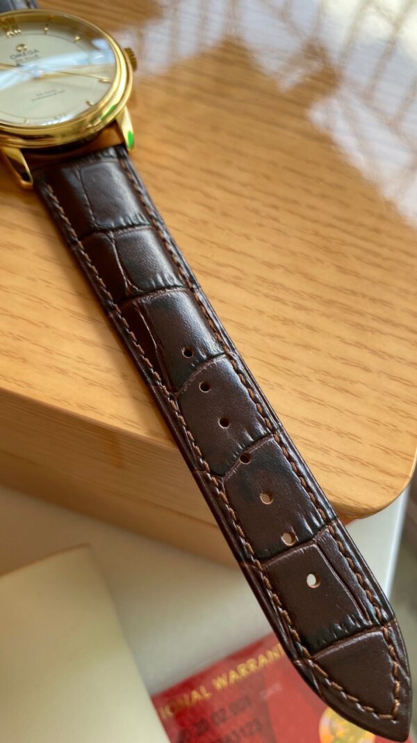 OMEGA De Ville Prestige 39.5mm YG A+ Factory 1:1 Best Edition Wite Dial YG Markers on Brown Leather Strap A2500 - Best Replica Watches Store For Sale!