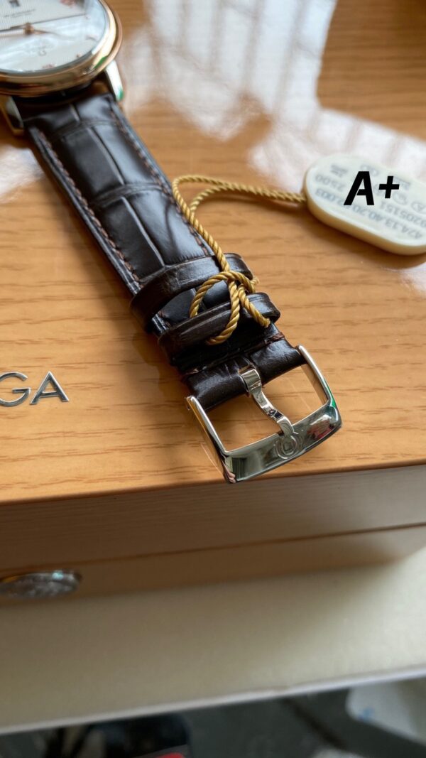 OMEGA De Ville Prestige 39.5mm RG/SS A+ Factory 1:1 Best Edition White Granular Dial RG Markers on Black Leather Strap A2500 - Best Replica Watches Store For Sale!
