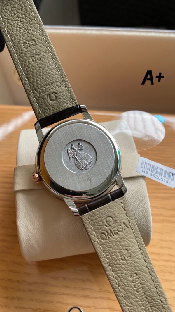 OMEGA De Ville Prestige 39.5mm RG/SS A+ Factory 1:1 Best Edition White Granular Dial RG Markers on Black Leather Strap A2500 - Best Replica Watches Store For Sale!