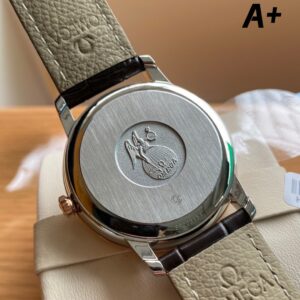 OMEGA De Ville Prestige 39.5mm RG/SS A+ Factory 1:1 Best Edition White Granular Dial RG Markers on Black Leather Strap A2500 - Best Replica Watches Store For Sale!