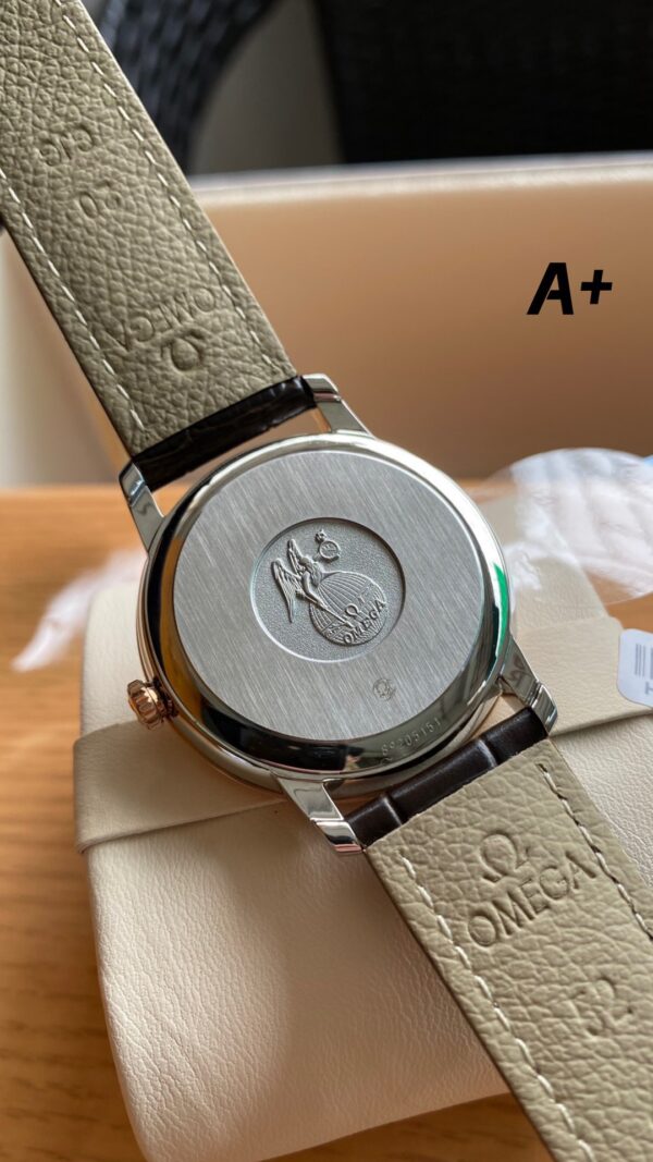 OMEGA De Ville Prestige 39.5mm RG/SS A+ Factory 1:1 Best Edition White Granular Dial RG Markers on Black Leather Strap A2500 - Best Replica Watches Store For Sale!