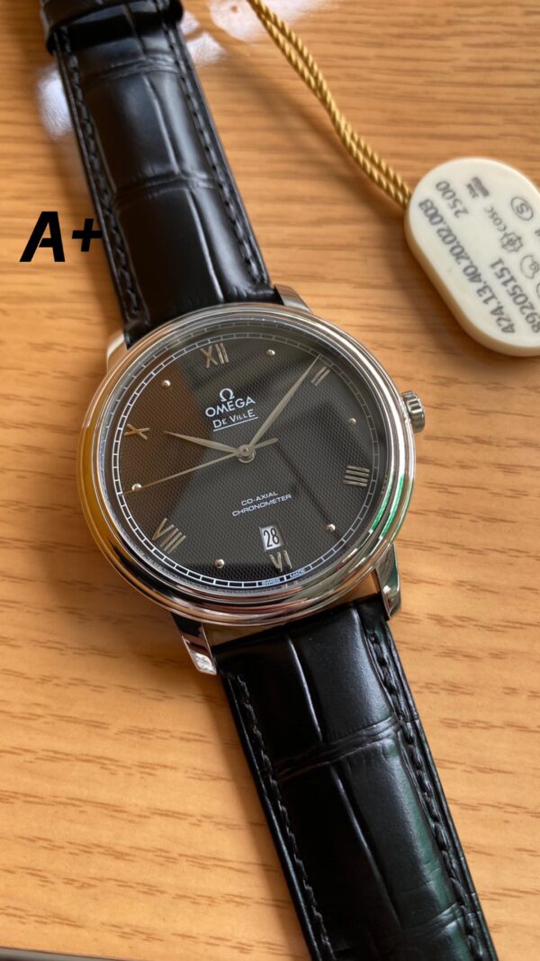 OMEGA De Ville Prestige 39.5mm SS A+ Factory 1:1 Best Edition Black Diamond-shaped Dial Silver Markers on Black Leather Strap A2500 - Best Replica Watches Store For Sale!