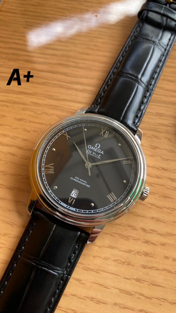 OMEGA De Ville Prestige 39.5mm SS A+ Factory 1:1 Best Edition Black Diamond-shaped Dial Silver Markers on Black Leather Strap A2500 - Best Replica Watches Store For Sale!