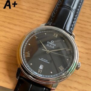 OMEGA De Ville Prestige 39.5mm SS A+ Factory 1:1 Best Edition Black Diamond-shaped Dial Silver Markers on Black Leather Strap A2500 - Best Replica Watches Store For Sale!