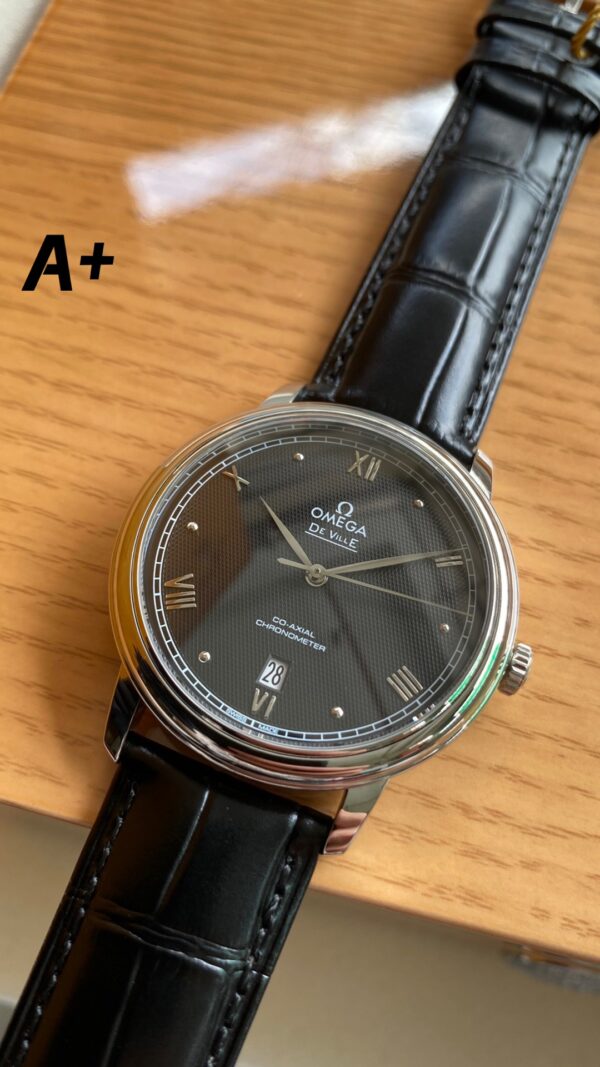 OMEGA De Ville Prestige 39.5mm SS A+ Factory 1:1 Best Edition Black Diamond-shaped Dial Silver Markers on Black Leather Strap A2500 - Best Replica Watches Store For Sale!