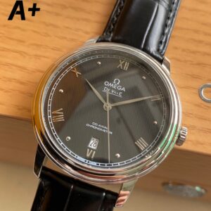 OMEGA De Ville Prestige 39.5mm SS A+ Factory 1:1 Best Edition Black Diamond-shaped Dial Silver Markers on Black Leather Strap A2500 - Best Replica Watches Store For Sale!
