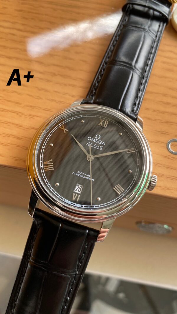 OMEGA De Ville Prestige 39.5mm SS A+ Factory 1:1 Best Edition Black Diamond-shaped Dial Silver Markers on Black Leather Strap A2500 - Best Replica Watches Store For Sale!