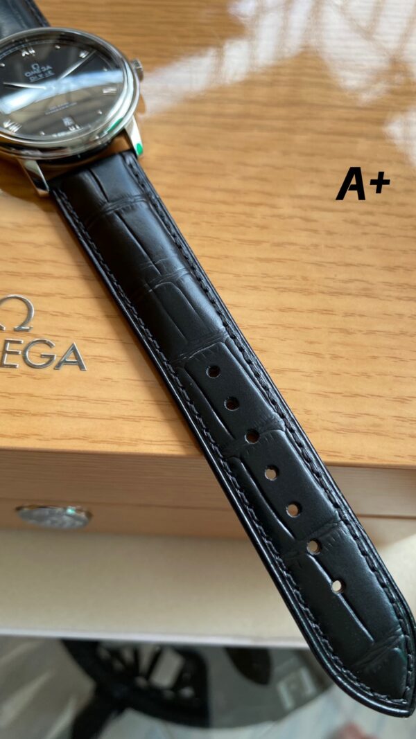 OMEGA De Ville Prestige 39.5mm SS A+ Factory 1:1 Best Edition Black Diamond-shaped Dial Silver Markers on Black Leather Strap A2500 - Best Replica Watches Store For Sale!