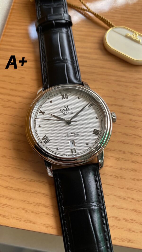 OMEGA De Ville Prestige 39.5mm SS A+ Factory 1:1 Best Edition White Diamond-shaped Dial Silver Markers on Black Leather Strap A2500 - Best Replica Watches Store For Sale!