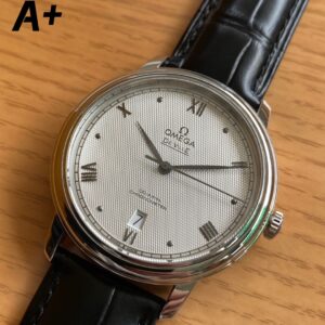 OMEGA De Ville Prestige 39.5mm SS A+ Factory 1:1 Best Edition White Diamond-shaped Dial Silver Markers on Black Leather Strap A2500 - Best Replica Watches Store For Sale!