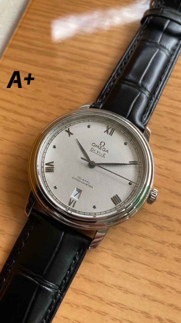 OMEGA De Ville Prestige 39.5mm SS A+ Factory 1:1 Best Edition White Diamond-shaped Dial Silver Markers on Black Leather Strap A2500 - Best Replica Watches Store For Sale!
