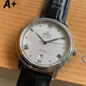 OMEGA De Ville Prestige 39.5mm SS A+ Factory 1:1 Best Edition White Diamond-shaped Dial Silver Markers on Black Leather Strap A2500 - Best Replica Watches Store For Sale!