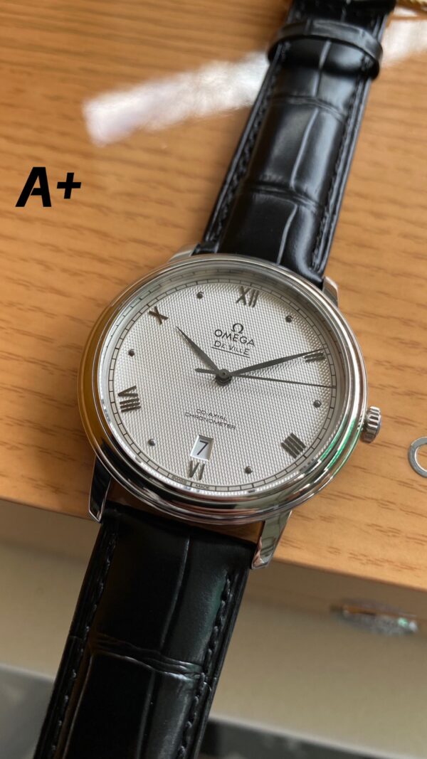 OMEGA De Ville Prestige 39.5mm SS A+ Factory 1:1 Best Edition White Diamond-shaped Dial Silver Markers on Black Leather Strap A2500 - Best Replica Watches Store For Sale!
