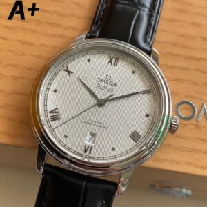 OMEGA De Ville Prestige 39.5mm SS A+ Factory 1:1 Best Edition White Diamond-shaped Dial Silver Markers on Black Leather Strap A2500 - Best Replica Watches Store For Sale!