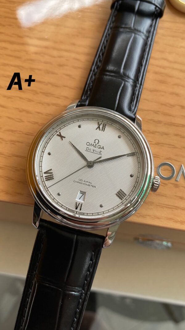 OMEGA De Ville Prestige 39.5mm SS A+ Factory 1:1 Best Edition White Diamond-shaped Dial Silver Markers on Black Leather Strap A2500 - Best Replica Watches Store For Sale!