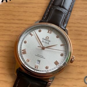 OMEGA De Ville Prestige 39.5mm RG/SS A+ Factory 1:1 Best Edition White Granular Dial RG Markers on Black Leather Strap A2500 - Best Replica Watches Store For Sale!