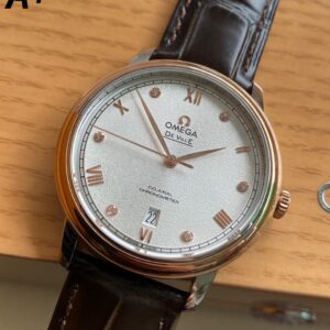 OMEGA De Ville Prestige 39.5mm RG/SS A+ Factory 1:1 Best Edition White Granular Dial RG Markers on Black Leather Strap A2500 - Best Replica Watches Store For Sale!