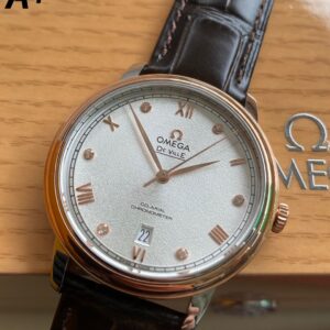 OMEGA De Ville Prestige 39.5mm RG/SS A+ Factory 1:1 Best Edition White Granular Dial RG Markers on Black Leather Strap A2500 - Best Replica Watches Store For Sale!