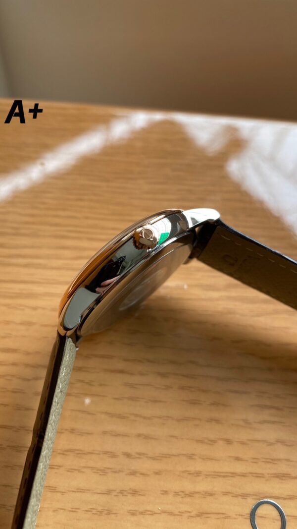 OMEGA De Ville Prestige 39.5mm RG/SS A+ Factory 1:1 Best Edition White Granular Dial RG Markers on Black Leather Strap A2500 - Best Replica Watches Store For Sale!