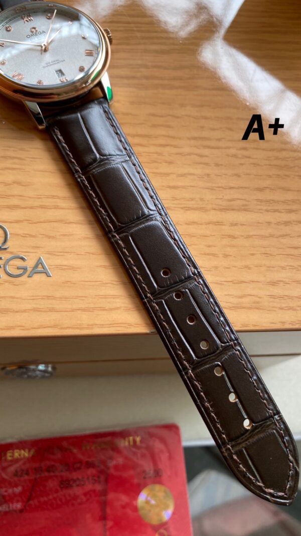 OMEGA De Ville Prestige 39.5mm RG/SS A+ Factory 1:1 Best Edition White Granular Dial RG Markers on Black Leather Strap A2500 - Best Replica Watches Store For Sale!