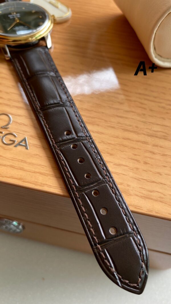 OMEGA De Ville Prestige 39.5mm YG/SS A+ Factory 1:1 Best Edition Green Granular Dial YG Markers on Black Leather Strap A2500 - Best Replica Watches Store For Sale!