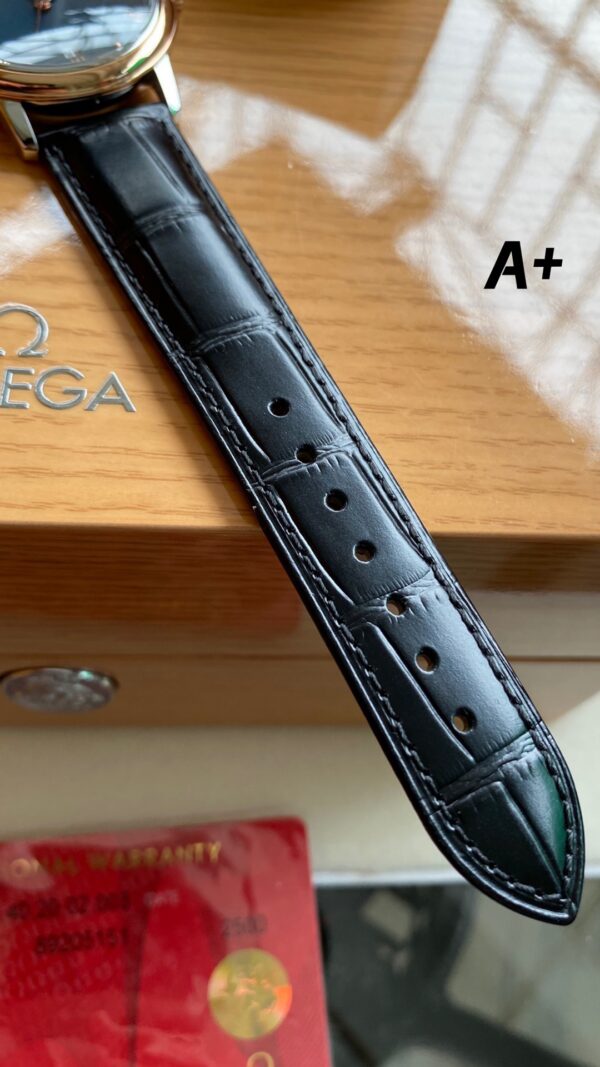 OMEGA De Ville Prestige 39.5mm RG/SS A+ Factory 1:1 Best Edition Blue Granular Dial RG Markers on Black Leather Strap A2500 - Best Replica Watches Store For Sale!