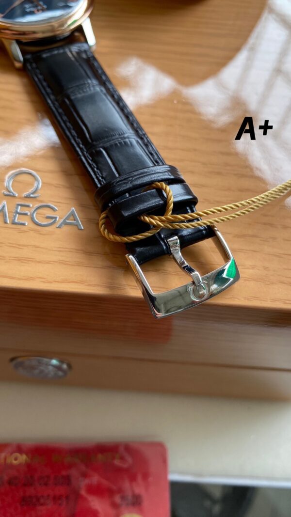 OMEGA De Ville Prestige 39.5mm RG/SS A+ Factory 1:1 Best Edition Blue Granular Dial RG Markers on Black Leather Strap A2500 - Best Replica Watches Store For Sale!