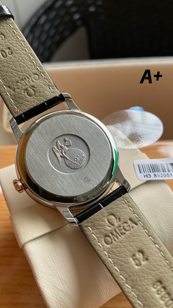 OMEGA De Ville Prestige 39.5mm RG/SS A+ Factory 1:1 Best Edition Blue Granular Dial RG Markers on Black Leather Strap A2500 - Best Replica Watches Store For Sale!
