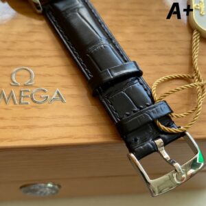 OMEGA De Ville Prestige 39.5mm SS A+ Factory 1:1 Best Edition Black Granular Dial Silver Markers on Black Leather Strap A2500 - Best Replica Watches Store For Sale!