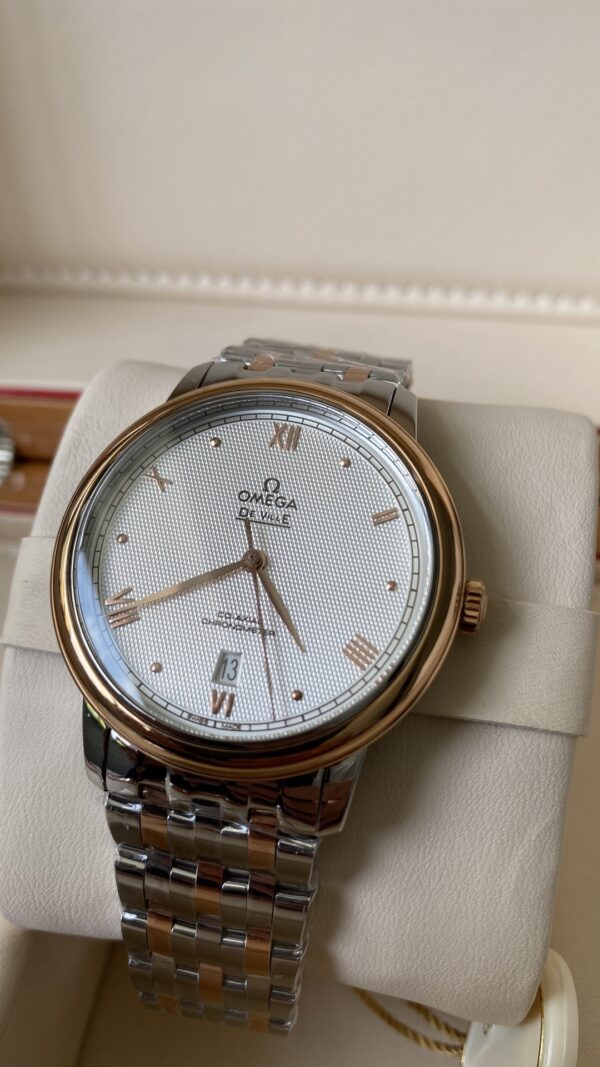 OMEGA De Ville Prestige 39.5mm RG/SS A+ Factory 1:1 Best Edition White Granular Dial RG Markers on Stainless Steel Strap A2500 - Best Replica Watches Store For Sale!