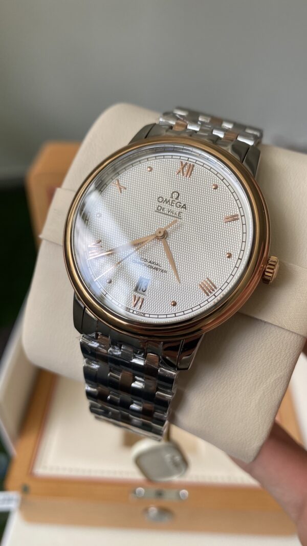 OMEGA De Ville Prestige 39.5mm RG/SS A+ Factory 1:1 Best Edition White Granular Dial RG Markers on Stainless Steel Strap A2500 - Best Replica Watches Store For Sale!