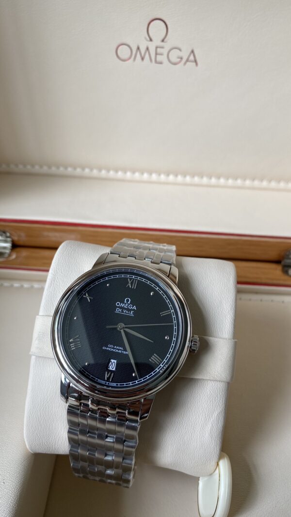 OMEGA De Ville Prestige 39.5mm SS A+ Factory 1:1 Best Edition Black Granular Dial Silver Markers on Stainless Steel Strap A2500 - Best Replica Watches Store For Sale!